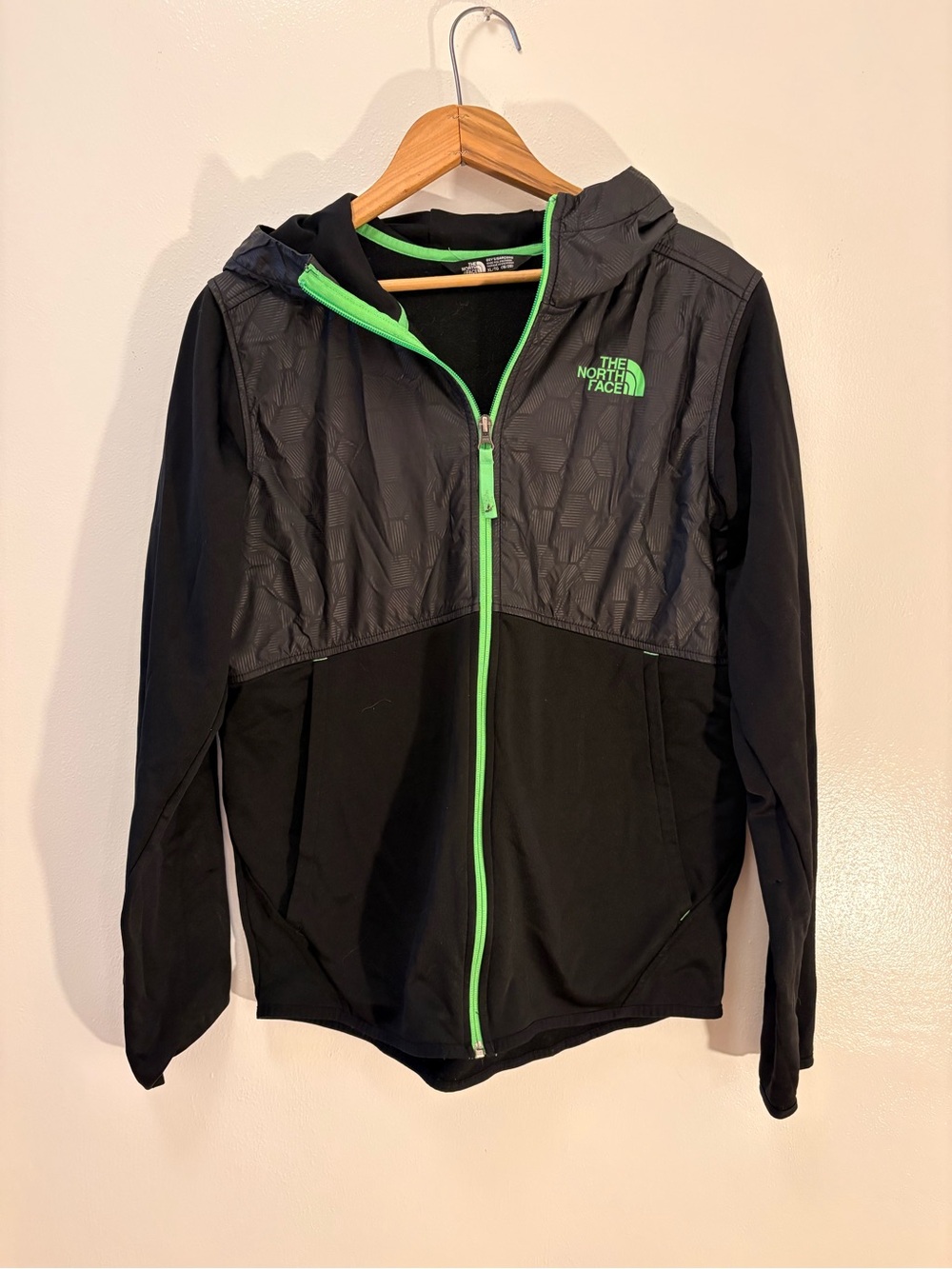 The North Face Black Jacket with Neon Green Accents Boys XL